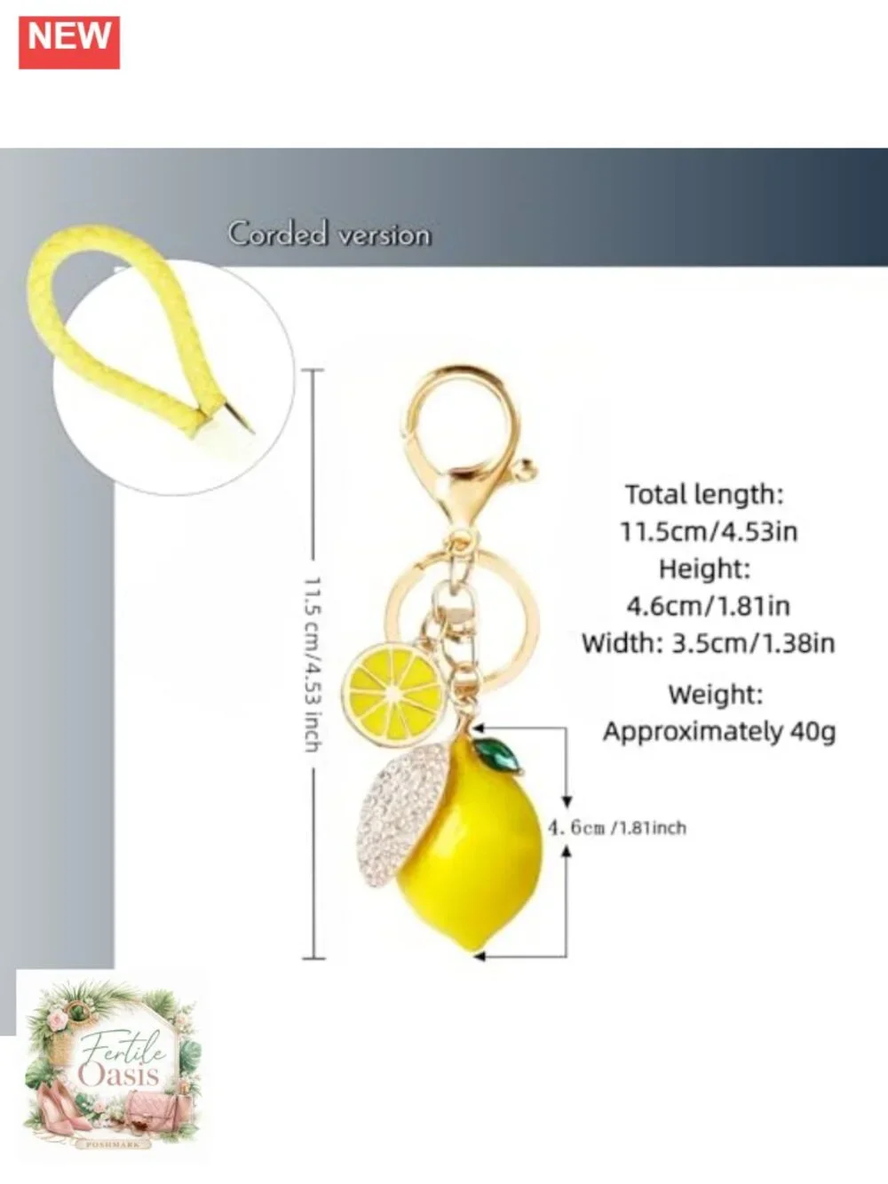 Cute Lemon Keychain Rhinestone Fruit Keyring for Purse Backpack Bag Charm Gift